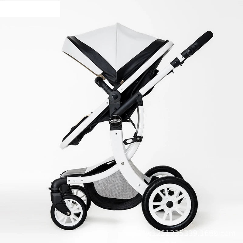 Luxury Baby Stroller 3 in 1,2024 New PU Leather Baby Stroller and Car Seat, High Landscape Portable Pushchair,White Pram