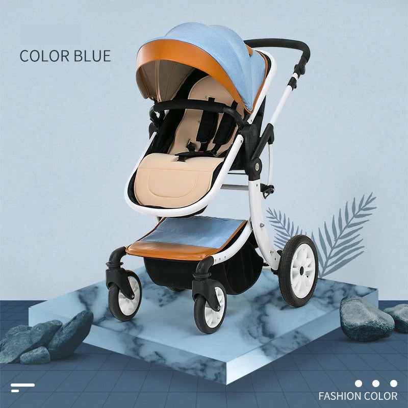 Luxury Baby Stroller 3 in 1,2024 New PU Leather Baby Stroller and Car Seat, High Landscape Portable Pushchair,White Pram