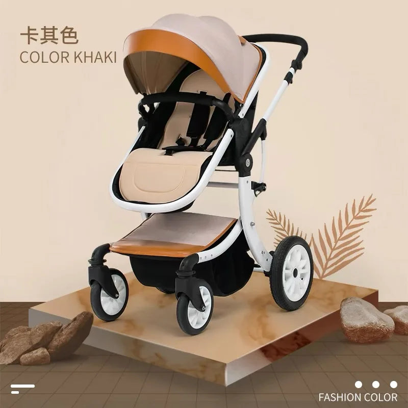 Luxury Baby Stroller 3 in 1,2024 New PU Leather Baby Stroller and Car Seat, High Landscape Portable Pushchair,White Pram