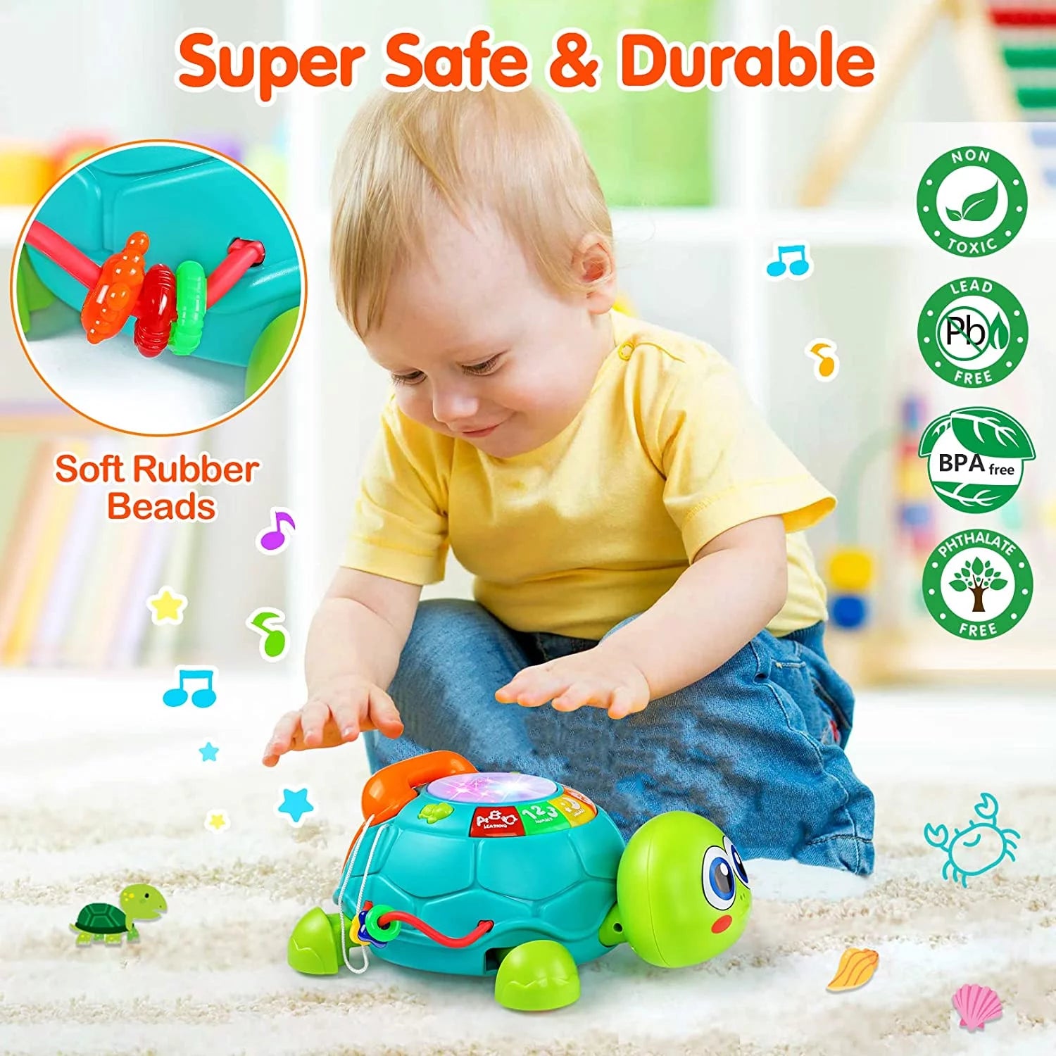 Baby Toys 12-18 Months, Light up Baby Toys 6 to 12 Months Musical Turtle with Letters Numbers Phone Infant Baby Toys for 6 9 12 18 Months Educational Learning Toys